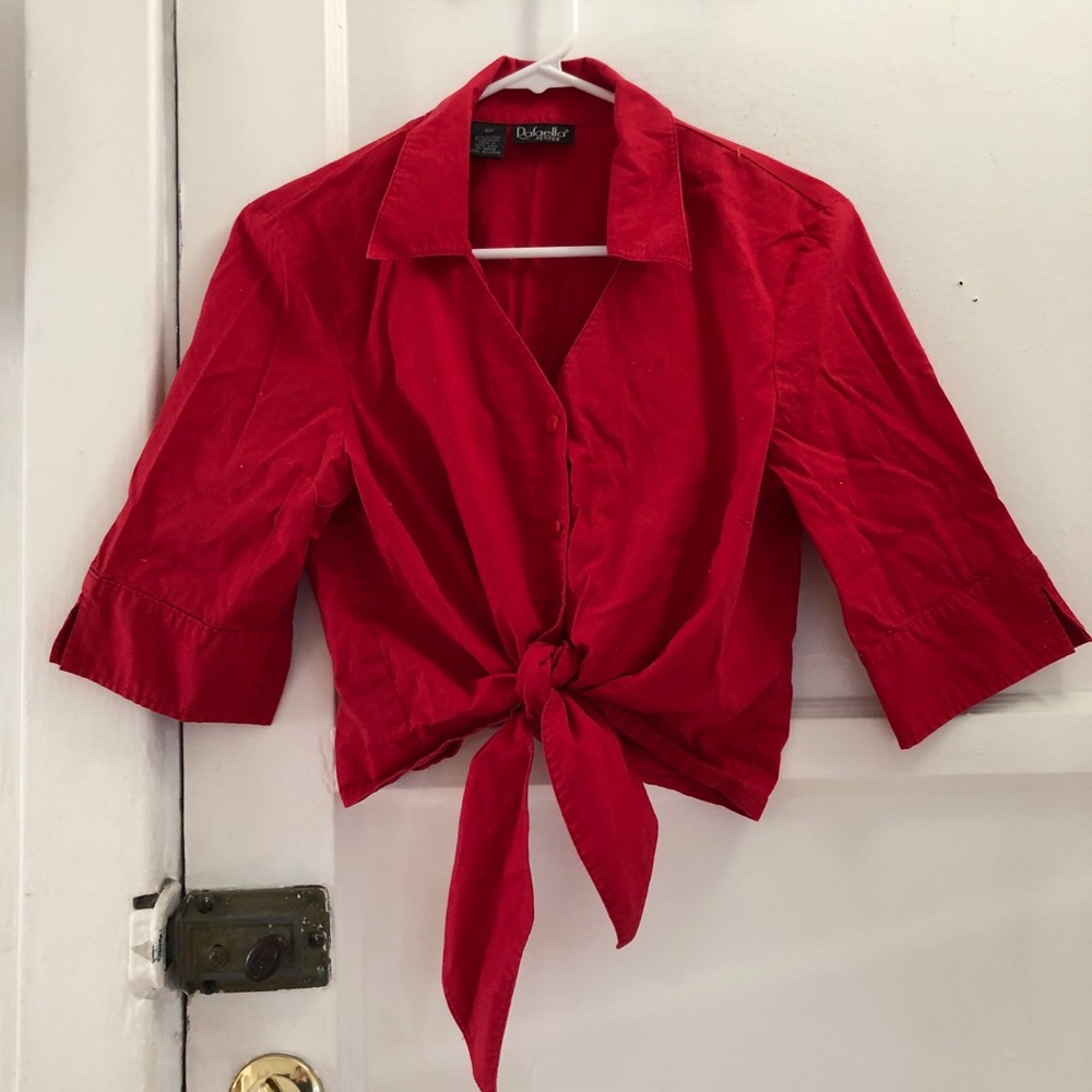 Vintage button-up tie-waist crop top